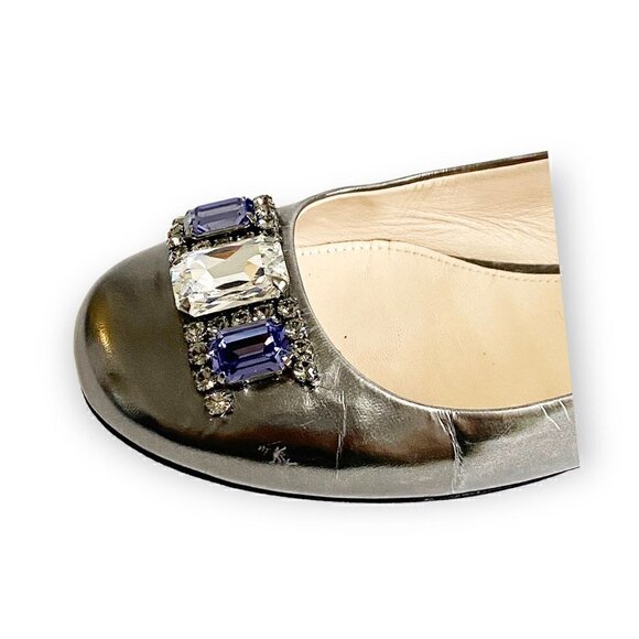 Prada pewter leather jewelled flats, size 38.5 EU - Picture 7 of 14